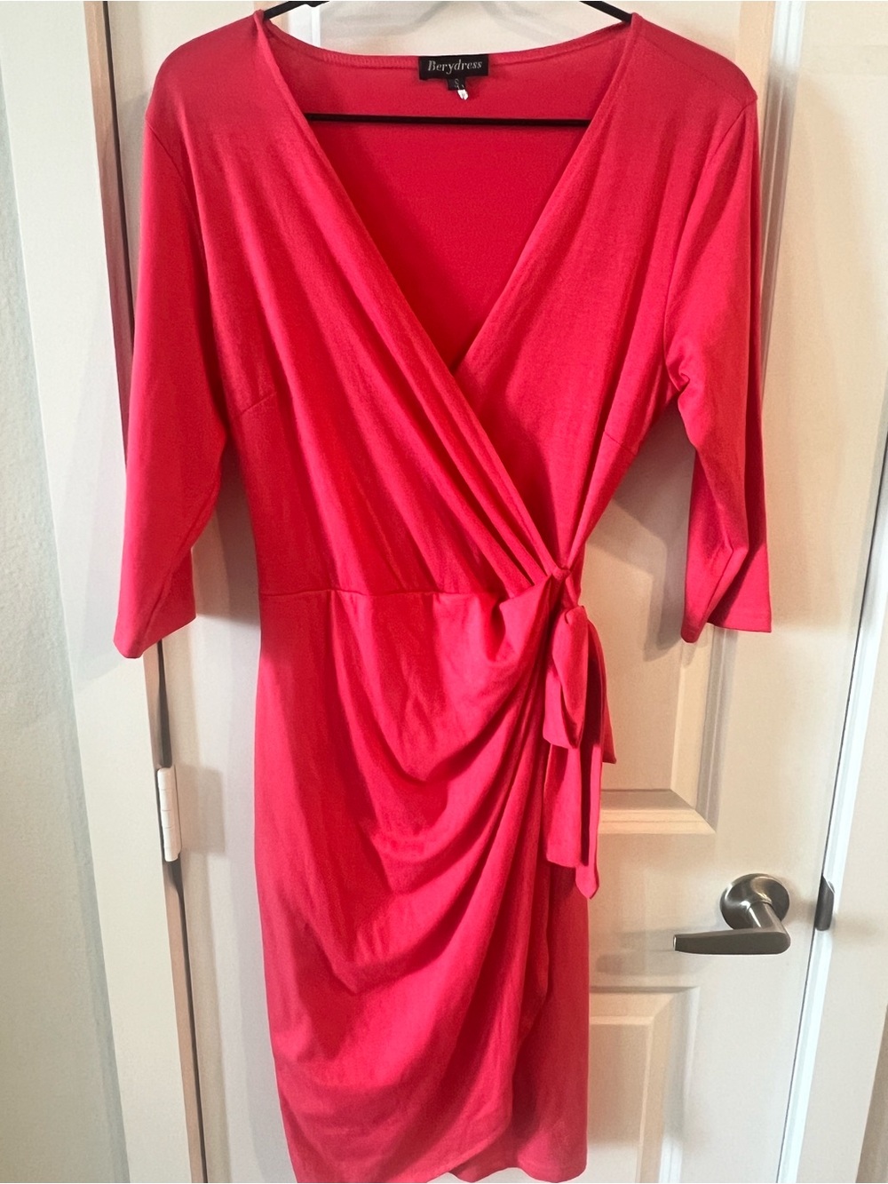 Berydress Pink Wrap Midi Dress with Side Tie